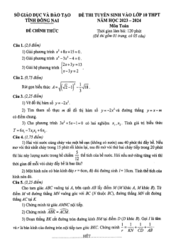 Đề tuyển sinh vào lớp 10 môn Toán năm 2023 – 2024 sở GD&ĐT Đồng Nai