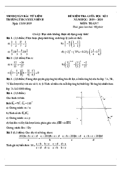 Đề kiểm tra giữa kỳ 1 Toán 7 năm 2019 – 2020 trường THCS Xuân Đỉnh – Hà Nội