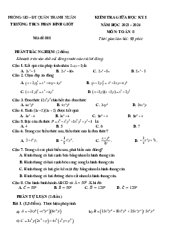 Đề giữa kỳ 1 Toán 8 năm 2023 – 2024 trường THCS Phan Đình Giót – Hà Nội