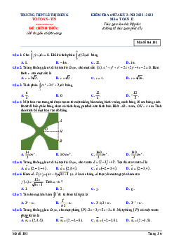 Đề giữa kỳ 2 Toán 12 năm 2022 – 2023 trường THPT Lê Thị Riêng – Bạc Liêu