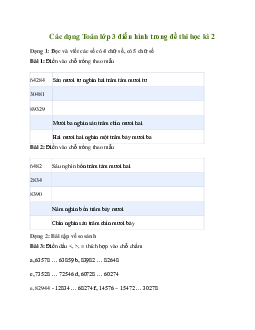 Các dạng Toán thường gặp trong đề thi học kì 2 lớp 3
