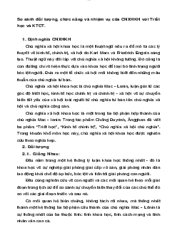 So sánh đối tượng, chức năng và nhiệm vụ của CNXHKH với Triết học