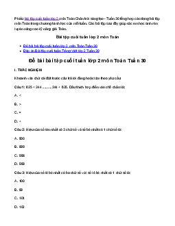 Bài tập cuối tuần lớp 2 môn Toán Chân trời sáng tạo - Tuần 30