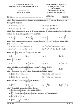 Đề giữa kì 2 Toán 12 năm 2022 – 2023 THPT Lương Ngọc Quyến – Thái Nguyên