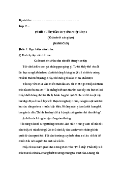 Bài tập cuối tuần Tiếng việt lớp 2 | Chân trời Sáng tạo Tuần 10 Nâng cao
