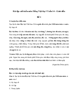 Bài tập cuối tuần lớp 3 môn Tiếng Việt Cánh diều - Tuần 14