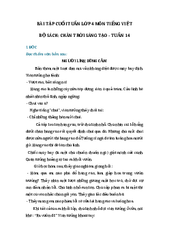 Bài tập cuối tuần tiếng Việt lớp 4 Chân trời sáng tạo Tuần 14 cơ bản