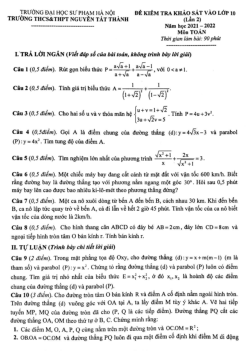 Đề khảo sát Toán vào lớp 10 lần 2 năm 2022 trường Nguyễn Tất Thành – Hà Nội