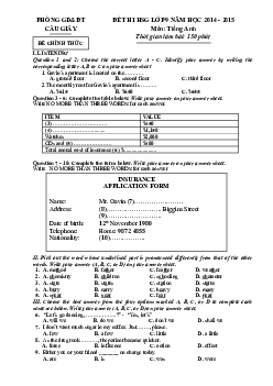 Phòng giáo dục và đào tạo Cầu Giấy đề thi HSG lớp 9 năm học 2014-2015 môn thi Tiếng Anh