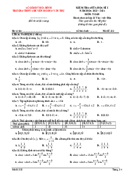 Đề giữa kì 1 Toán 11 năm 2023 – 2024 trường chuyên Hoàng Văn Thụ – Hòa Bình