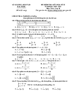 Đề kiểm tra giữa học kỳ 2 Toán 10 năm 2020–2021 sở GD&ĐT Bắc Ninh
