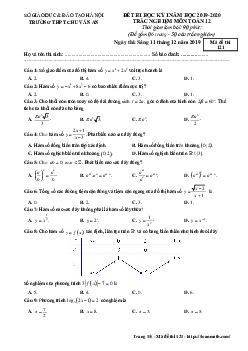 Đề thi HK1 Toán 12 năm 2019 – 2020 trường THPT Chu Văn An – Hà Nội