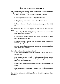 Trắc nghiệm Vật lí 10 Bài 19: Các loại va chạm | Chân trời sáng tạo