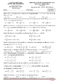 Đề thi học kỳ 2 toán 12 trường thpt thanh bình 1 năm học 2020-2021 (có đáp án)