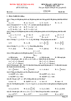 Đề giữa học kỳ 1 Toán 10 năm 2022 – 2023 trường THPT Huỳnh Ngọc Huệ – Quảng Nam