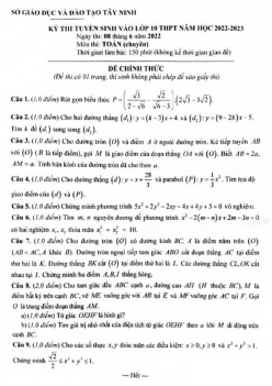 Đề tuyển sinh lớp 10 môn Toán (chuyên) năm 2022 – 2023 sở GD&ĐT Tây Ninh