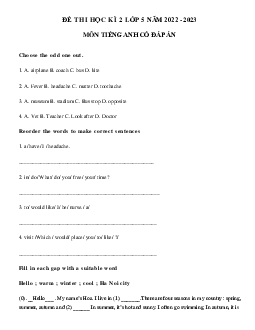 Đề thi tiếng Anh lớp 5 học kì 2 số 2