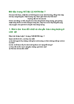Giải SGK Khoa học tự nhiên 7 Bài 22: Vai trò của trao đổi chất và chuyển hóa năng lượng ở sinh vật| Chân trời sáng tạo