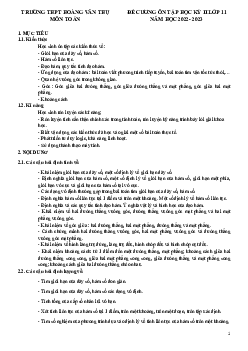 Đề cương học kỳ 2 Toán 11 năm 2022 – 2023 trường Hoàng Văn Thụ – Hà Nội