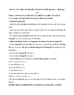 Sinh học 12 bài 17: Cấu trúc di truyền của quần thể (tiếp theo)