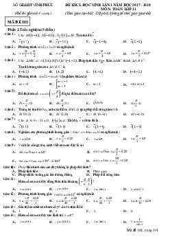 Đề KSCL lần 1 năm học 2017 – 2018 môn Toán 11 trường THPT Phạm Công Bình – Vĩnh Phúc