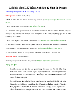 Giải bài tập SGK Tiếng Anh lớp 12 Unit 9: Deserts