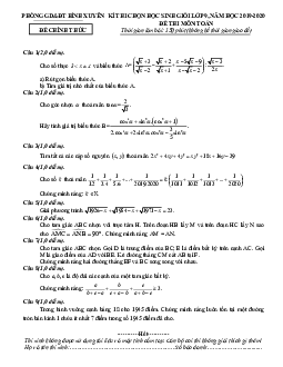 Đề thi học sinh giỏi Toán 9 năm 2019 – 2020 phòng GD&ĐT Bình Xuyên – Vĩnh Phúc