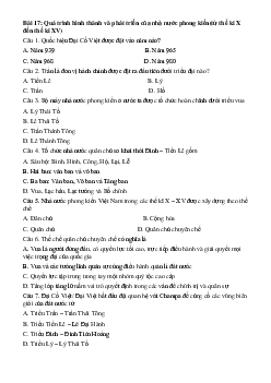 Trắc nghiệm Lịch sử lớp 10 bài 17: Quá trình hình thành và phát triển của nhà nước phong kiến (Từ thế kỷ X đến thế kỷ XV)