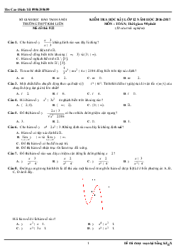 Đề thi HK1 Toán 12 năm học 2016 – 2017 trường THPT Kim Liên – Hà Nội