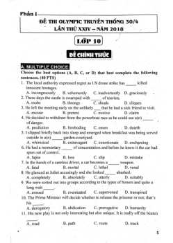 Kỳ thi Olympic truyền thống 30 tháng 4 lần thứ XXIV Năm 2018 môn Tiếng Anh 10