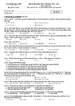 Đề thi cuối kì 1 Vật Lí 10 Sở GD-ĐT Bạc Liêu 2021-2022 (có đáp án)