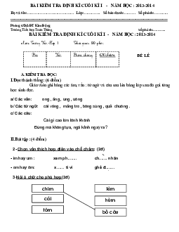 Đề kiểm tra định kì cuối kì 1 Tiếng Việt lớp 1 trường tiểu học Toàn Thắng năm 2013 - 2014