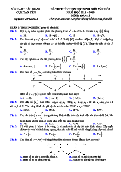 Đề thi thử chọn HSG Toán 12 năm 2018 – 2019 cụm Tân Yên – Bắc Giang