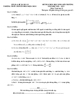 Đề chọn HSG trường Toán 12 năm 2022 – 2023 trường chuyên Phan Bội Châu – Nghệ An