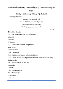 Bài tập cuối tuần lớp 3 môn Tiếng Việt Chân trời sáng tạo - Tuần 31