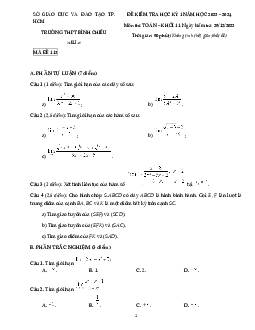 Đề cuối kỳ 1 Toán 11 năm 2023 – 2024 trường THPT Bình Chiểu – TP HCM