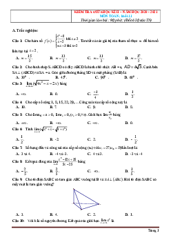 Đề kiểm tra Toán 11 giữa học kỳ 2 năm học 2020-2021 (có đáp án)