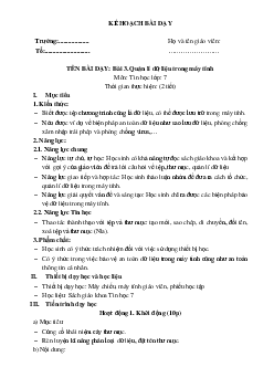 Giáo án Bài 3: Quản lí dữ liệu trong máy tính Tin học 7 | Kết nối tri thức