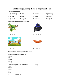 Đề thi Tiếng Anh lớp 4 học kì 2 năm 2021 - Đề 4
