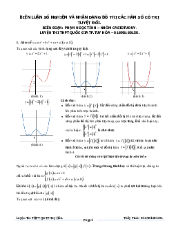 Biện luận số nghiệm và nhận dạng đồ thị các hàm số có trị tuyệt đối – Phạm Ngọc Tính Toán 12
