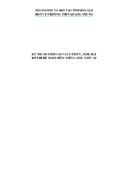 Đề thi Olympic 10 tháng 3 lần thứ 5 môn Tiếng Anh năm 2021 lớp 10 THPT Quang Trung