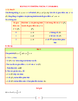 Tài liệu Toán 9 chủ đề bài toán về đường thẳng và parabol