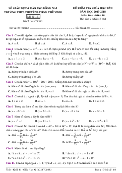 Đề kiểm tra giữa HKI năm học 2017 – 2018 môn Toán 10 trường THPT chuyên Lương Thế Vinh – Đồng Nai