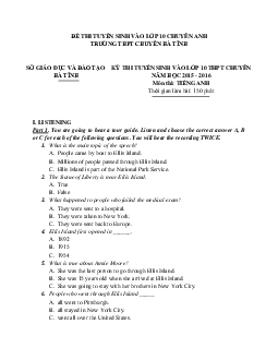 Tuyển Tập Đề Thi Tuyển Sinh Vào Lớp 10 Chuyên Anh Trường THPT Chuyên Hà Tĩnh Từ 2016-2021 (có đáp án)