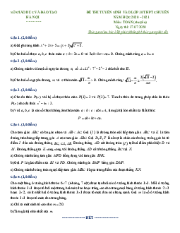 Đề thi vào lớp 10 chuyên môn Toán năm 2020 – 2021 sở GD&ĐT Hà Nội (chuyên)