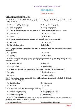 Đề kiểm tra giữa học kỳ 2 địa lí 10 năm học 2020-2021 (Đề 1)