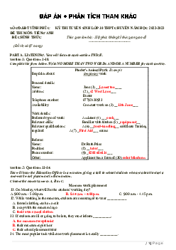 Đề thi tuyển sinh vào lớp 10 THPT Chuyên Vĩnh Phúc môn Tiếng Anh (Chuyên) năm học 2022-2023