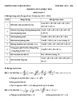 Đề cương học kỳ 2 Toán 9 năm 2023 – 2024 trường THCS Thành Công – Hà Nội