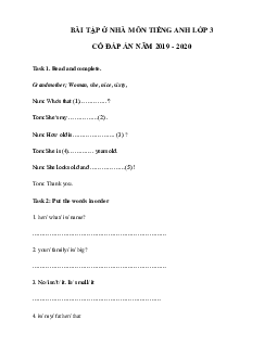 Phiếu bài tập ở nhà tiếng Anh lớp 3 - Ngày 06/03