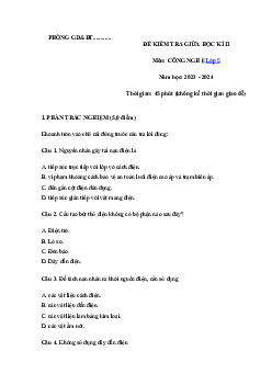 Đề thi giữa học kì 2 môn Công nghệ 8 năm 2023 - 2024 sách Chân trời sáng tạo